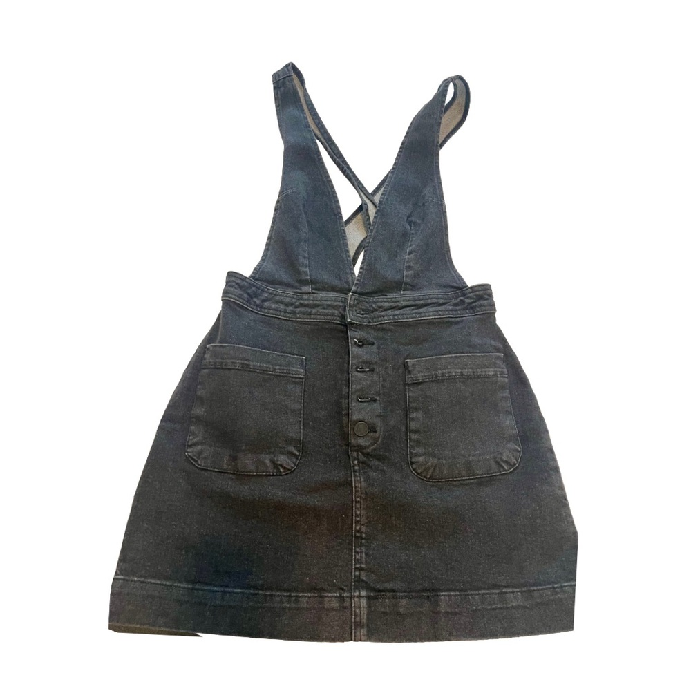 Free People size 2 Black Denim Women’s Mini Overall Dress Y2K summer essential